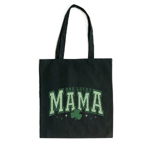 City Creek Prints Lucky Mama Varsity Clover Canvas Tote Bag - 15x16 - Black - 1 of 2