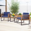 Tangkula 3PCS Acacia Wood Patio Bistro Set Outdoor Conversation Furniture Set w/ Navy Cushions - 2 of 4