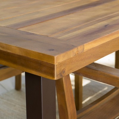 Teak Finish Acacia Wood 7-Piece Outdoor Dining Set