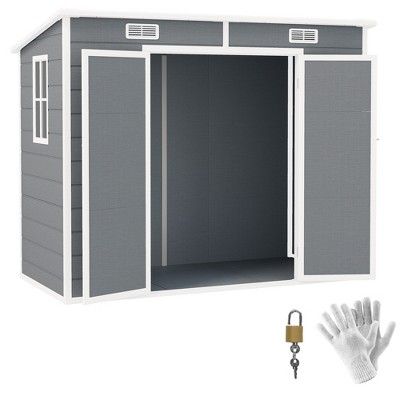 Outsunny 8' x 4' Resin Outdoor Storage Shed, Plastic Shed with Floor, Window, Lockable Doors and Vents, Gray