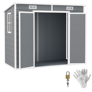 Outsunny 8' x 4' Resin Outdoor Storage Shed, Plastic Shed with Floor, Window, Lockable Doors and Vents, Gray - 1 of 4