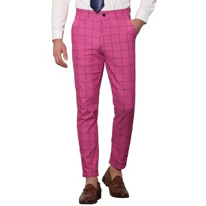 Lars Amadeus Men's Plaid Printed Slim Fit Flat Front Business Dress Pants - 1 of 4