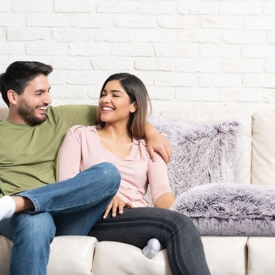 Purple Faux Fur 18" Square Shaggy Throw Pillow Set