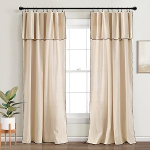 Lush Decor Modern Faux Linen Embroidered Edge With Attached Valance Window Curtain Panels Dark Linen 52X84 Set - 1 of 4