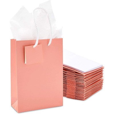 Sparkle and Bash 20 Pack Pink Gift Bags with Tags and Tissue Paper for Birthdays (8 x 5.5 x 2.5 in)