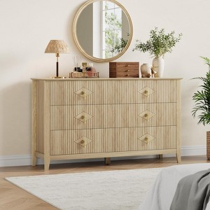 6-Drawer Wood Fluted Dresser 54 Inch Wide, Modern Chest of Drawers, Storage Organizer Cabinet for Living Room, Hallway, Entryway, - 1 of 4