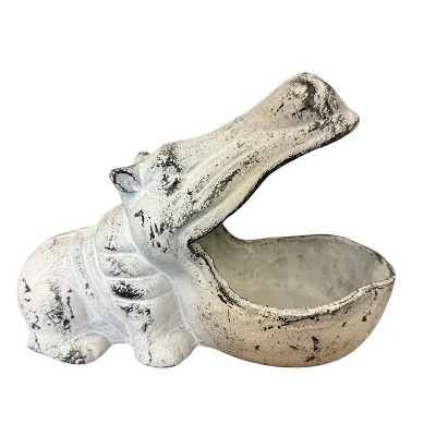 Slickblue White Cast Iron Hippo Storage Box, Decorative Container, Home Accent, White, 7.9"x3.5"x5.5"