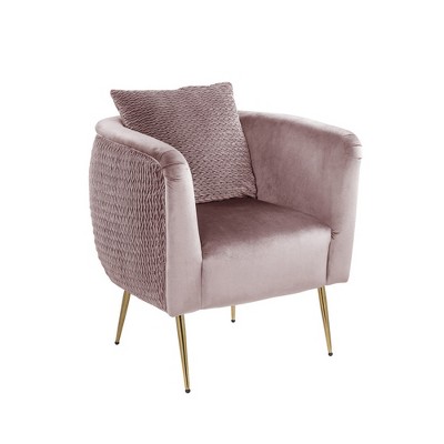 Simple Relax Velvet Barrel Accent Chair with Metal Legs in Pink