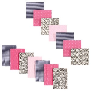 Hudson Baby Infant Girl Cotton Flannel Burp Cloths and Receiving Blankets, 14-Piece, Leopard, One Size - 1 of 2