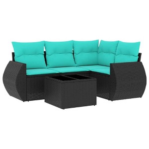 vidaXL 5 Piece Patio Sofa Set with Cushions Black Poly Rattan - Black With Table - 1 of 4
