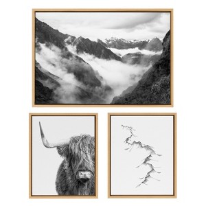 Kate and Laurel Sylvie BW Highland Cow No. 1 , Mountains, and Inca Trail Black and White Framed Canvas by Various Artists - 1 of 4