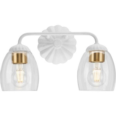 White Plaster and Clear Glass 2-Light Vanity Fixture