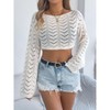 Women Mesh Crochet Crop Top Long Sleeve Hollow Out Knit Sweater Bikini Beach See Through Cover Ups - 4 of 4