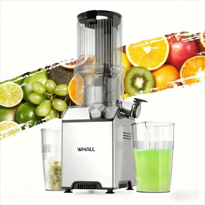 WHALL Cold Press Juicer Machine, 4.35'' Wide Feed Chute, High Juice Yield, Stainless Steel Masticating Juicer