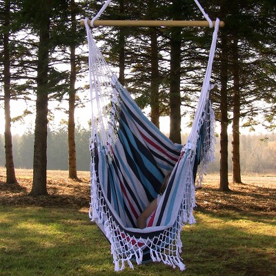 Striped Cotton Hammock Chair with Hardwood Spreader Bar