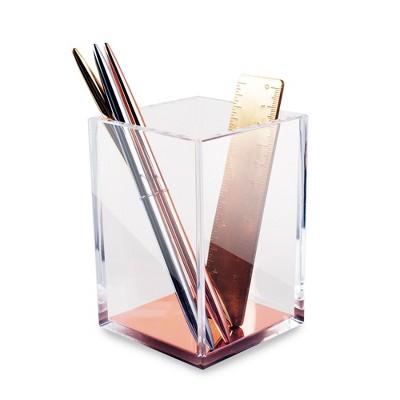 Zodaca Acrylic Clear Organizer Rose Gold Pen Pencil Ruler Holder Cup Stationery Desktop Organizer Deluxe Design