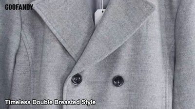 COOFANDY Men's Double Breasted Pea Coat Winter Overcoat Short Trench Coat Notched Collar