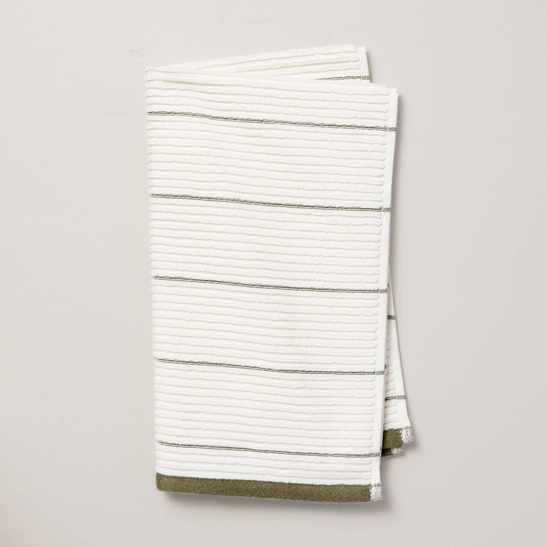 Ribbed Terry Hand Towel Cream/Green - Hearth & Hand™ with Magnolia: Midweight Cotton, Stripe Pattern, OEKO-TEX Certified