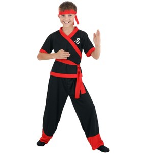 HalloweenCostumes.com Kid's Ninja Costume, Red and Black Karate Outfit for Boys and Girls - 1 of 4