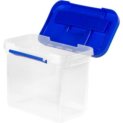 Heavy Duty Clear and Blue Plastic Portable File Storage Box