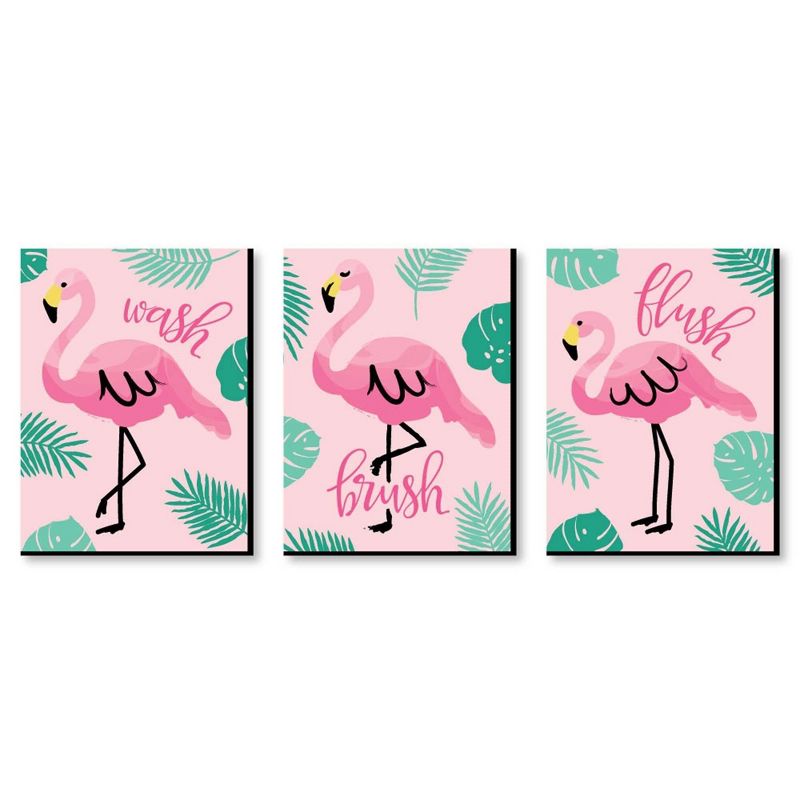 Big Dot of Happiness Pink Flamingo - Kids Bathroom Rules Wall Art - 7.5 x 10 inches - Set of 3 Signs - Wash, Brush, Flush, 1 of 8