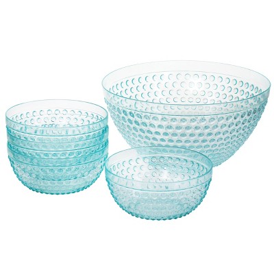 Gibson Home Plastic Bowl Set with Serving Bowl in Light Blue