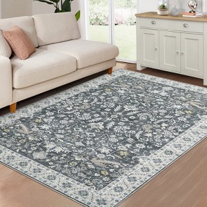 COZONY Boho Area Rug Vintage Floral Rug Large Washable Mat Distressed Oriental Non-Slip Print Floor Carpet for Living Room Bedroom Home Office - 1 of 4