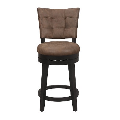 Chestnut Faux Leather and Wood Swivel Counter Stool
