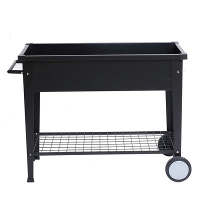 Black Metal Mobile Raised Garden Bed Planter with Wheels