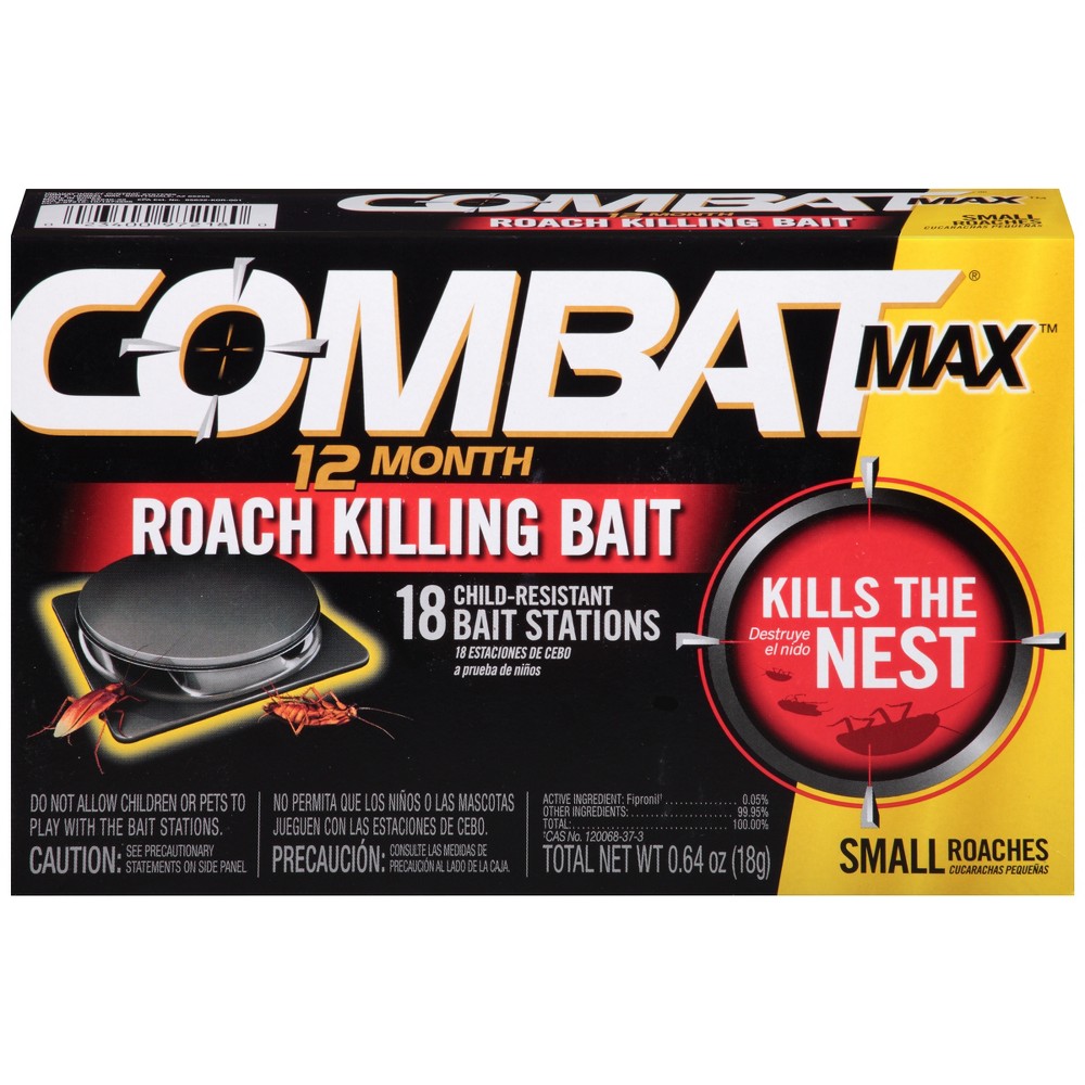 Combat Max 12 Month Roach Killing Bait, Small Roach Bait Station, 18 Count