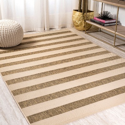 Aveiro Classic Beige and Brown Stripe Synthetic Area Rug - 3x5 Feet
