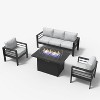 LayinSun Aluminum Furniture Set with Fire Pit Table, 4 Pieces Patio Sectional Conversation Chat Sofa Modern Seating Set - 2 of 4