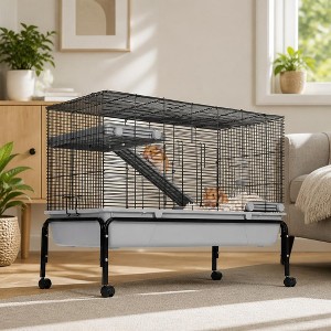 Small Animal Cage, 40-Inch Tiered Enclosure with Climbing Ramp, Hammock ...