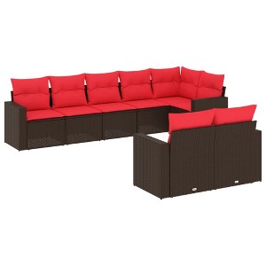 vidaXL 8 Piece Patio Sofa Set with Cushions - Brown and Red Without Table - 1 of 4