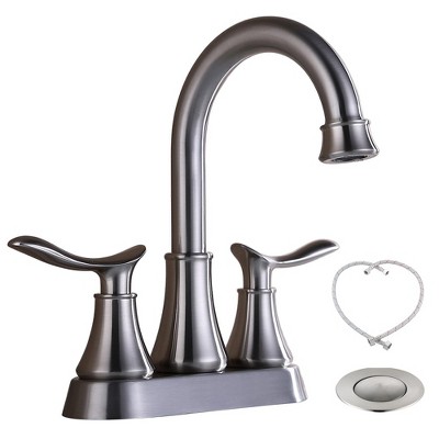 2-Handle 4-Inch Brushed Gold Bathroom Faucet, Bathroom Vanity Sink Faucets with Pop-up Drain and Supply Hoses