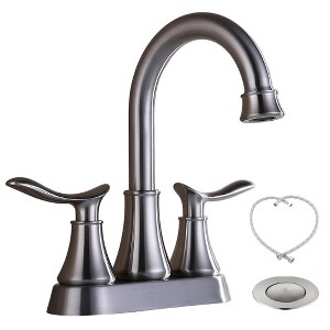 2-Handle 4-Inch Brushed Gold Bathroom Faucet, Bathroom Vanity Sink Faucets with Pop-up Drain and Supply Hoses - 1 of 4