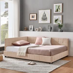 GDFStudio Geraldine Velvet Upholstered Tufted Full Size Daybed with Backrest and Armrests - 1 of 4