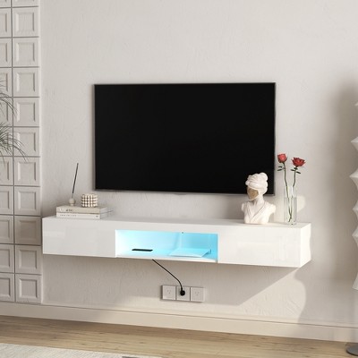 Grungis Wall Mounted TV Stand with 16 Color LEDs for TVs Up to 65 Inch,Floating Console Table for Bedroom,Living Room
