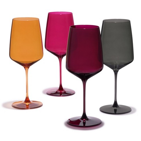 Viski Reserve Nouveau Sunset Collection Multi-Colored Wine Glasses with  Stems - Crystal Wine Glasses Colorful - 22oz Long Stem Wine Glasses Set of 4