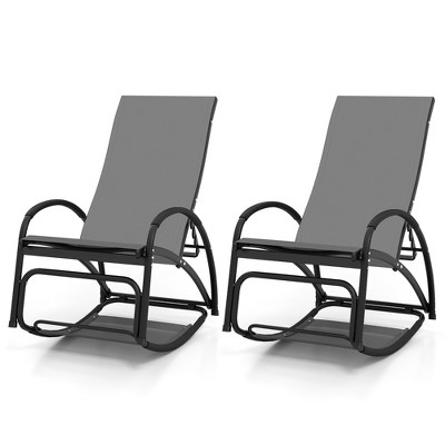 Tangkula 2PCS 2-in-1 Outdoor Rocking Chair Convertible Lounge Chair with 4-Position Adjustable Backrest Curved Armrests