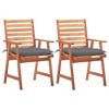 vidaXL Patio Dining Chairs with Cushions, Weather-Resistant, Contemporary & Cozy, Solid Acacia Wood, Outdoor Furniture- Set of 2, Grey - 2 of 4