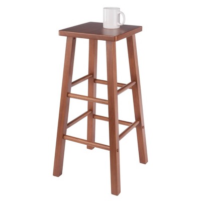 Teak Finish Backless Wood Bar Stool with Square Seat