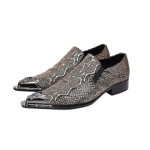 Santimon Mens Loafers Pointed Toe Sparkling Leather Fashion Casual Metal Tip Western Dress Shoes Bronze - 1 of 4
