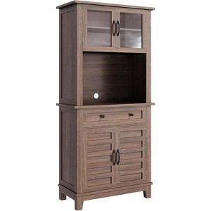 Elegant 72" Pantry Coffee Bar Cabinet, Tall Kitchen Storage with Adjustable Shelves, 4 Glass Doors & 1 Drawer - 1 of 4