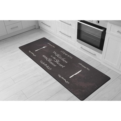 Black PVC Anti-Fatigue Kitchen Mat with Heartfelt Message