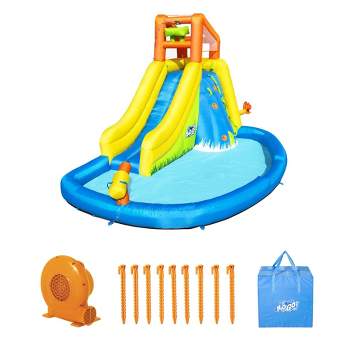 Bestway H2OGO! Mount Splashmore Kids Inflatable Outdoor Backyard Water Slide Splash Mega Park Toy w/Climbing Wall, Slide, Splash Zone, & Spray Blaster