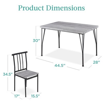 Gray Metal and Wood 5-Piece Rectangular Dining Set with 4 Chairs