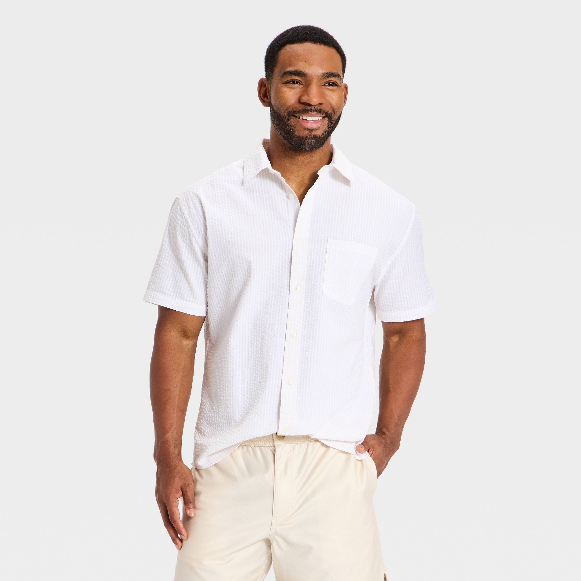 Men's Short Sleeve Seersucker Button-Up Shirt - Goodfellow & Co™ Cream