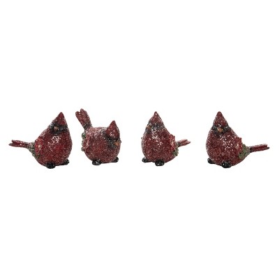 Transpac Small Resin Glitter Cardinal Figurine Set of 4 Decorative Animal Figurines for Christmas Red Tabletop Decor Indoor Use Gift Giving and