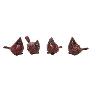 Transpac Set of 4 Small Resin Glitter Cardinal Figurines Christmas Red Tabletop Decor Indoor Gift Holiday Decorations - 1 of 1